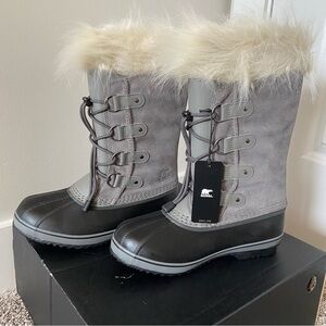 New Sorel Black and Gray Youth Winter Boots with Fur Trim Size 6 Youth